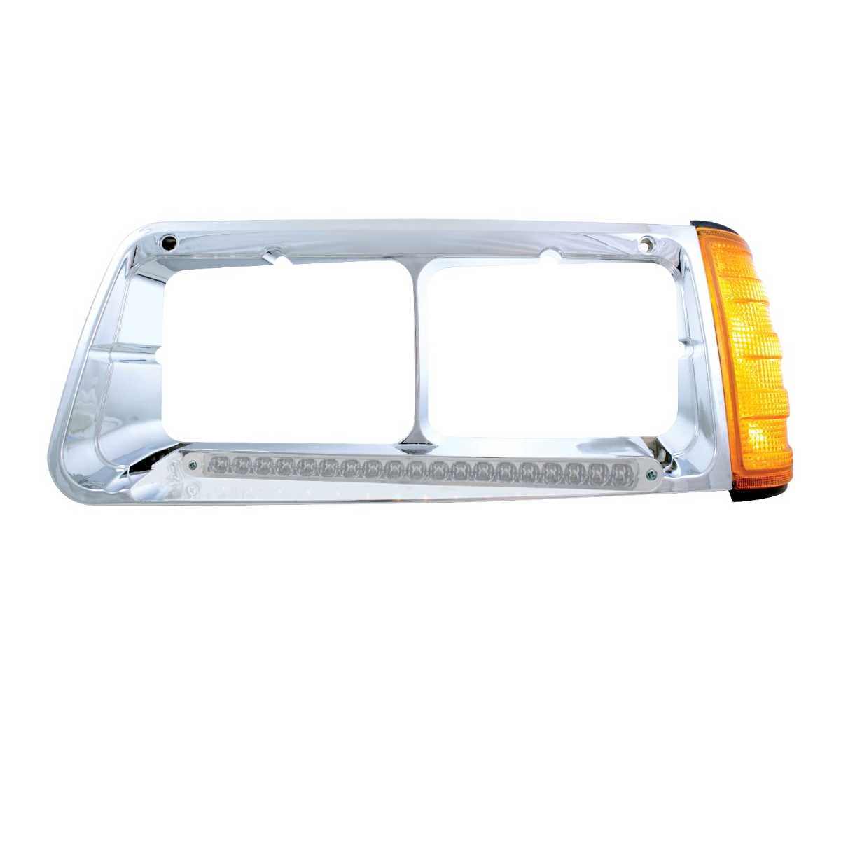 Headlight Bezel for 1989-2009 Freightliner FLD with 19 Amber LED Light Bar and Amber Turn Signal - Clear Lens - Driver Side