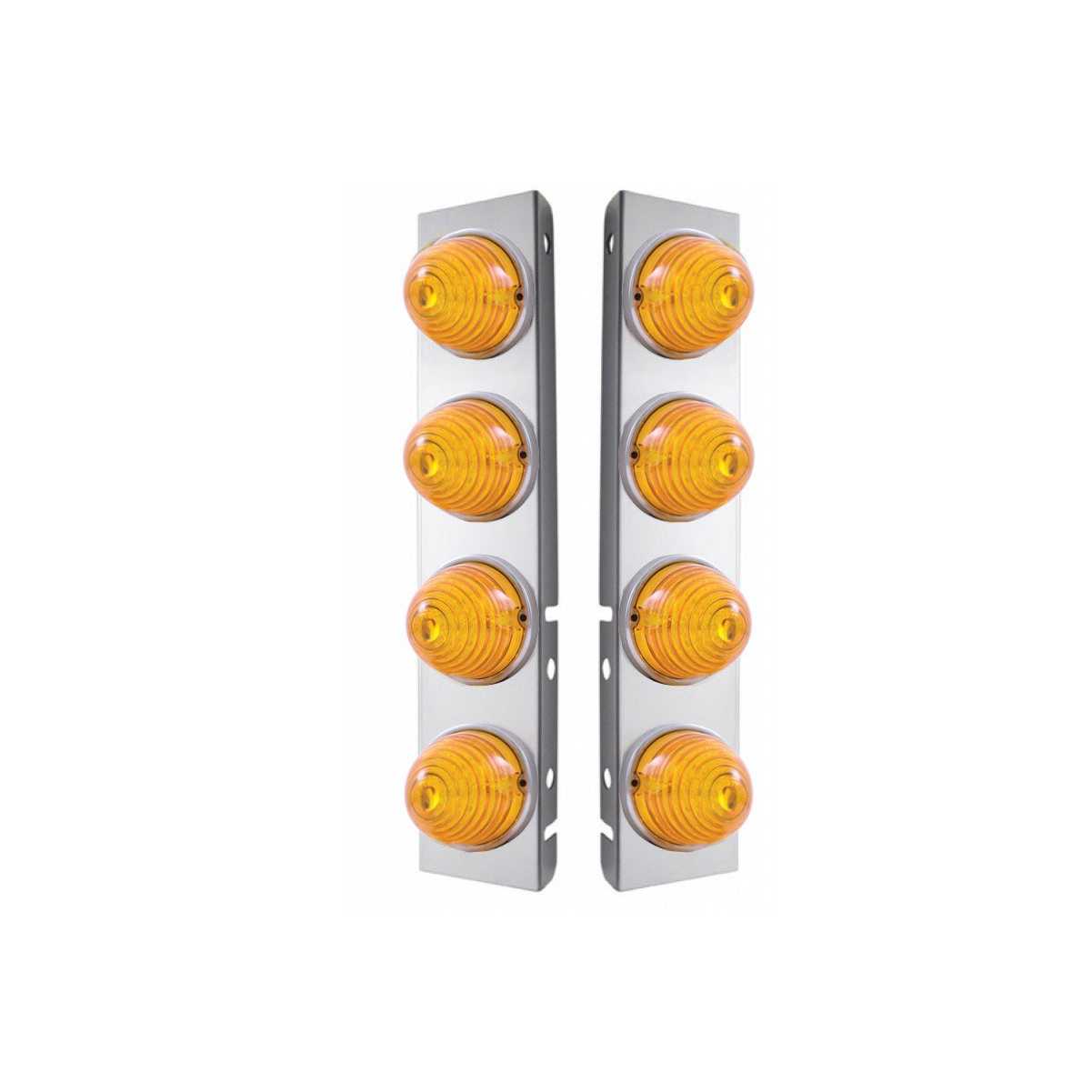 Peterbilt Stainless Front Air Cleaner Bracket w/ Eight 17 LED Beehive Lights & Stainless Bezels - Amber LED/Amber Lens