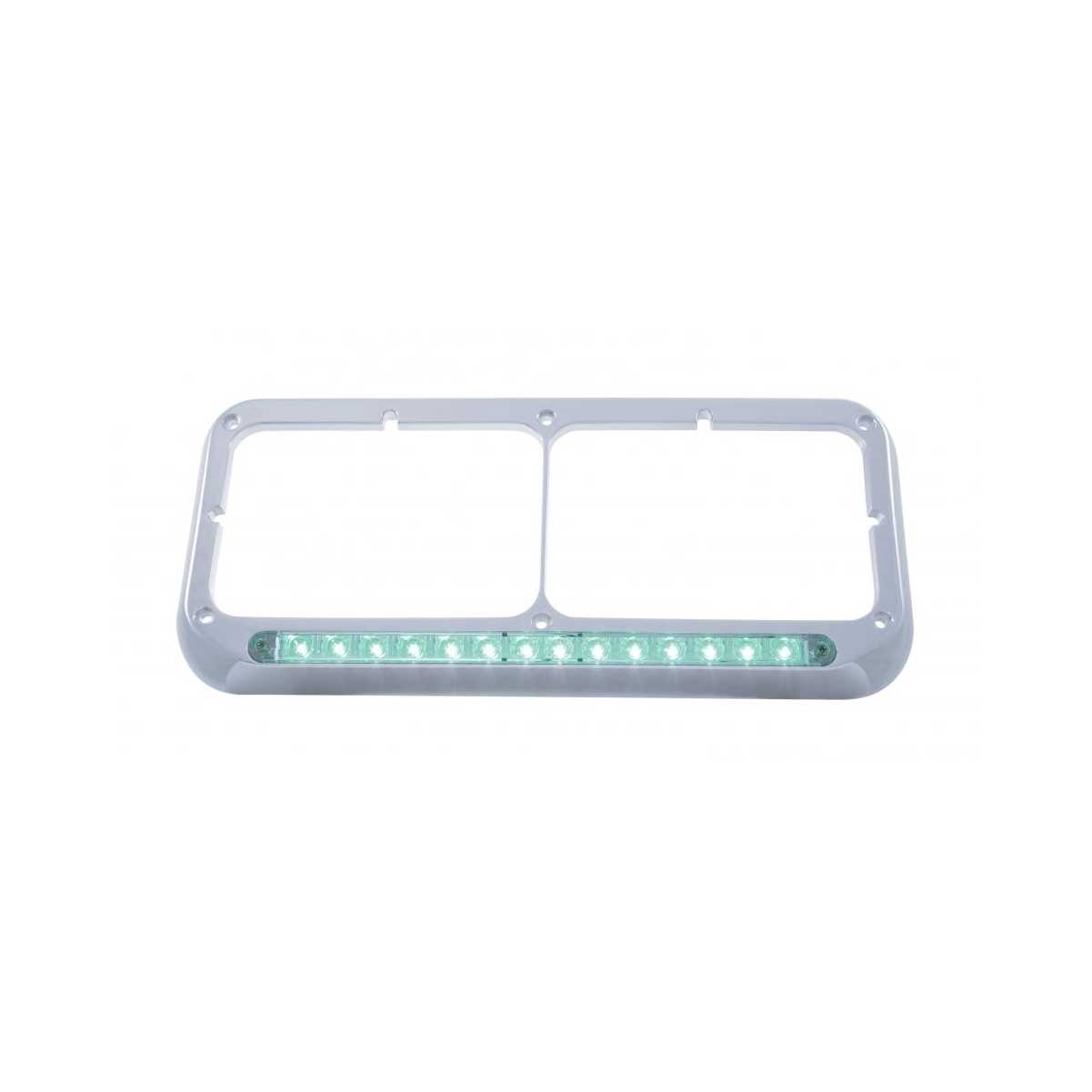 14 LED Rectangular Dual Headlight Bezel - Green LED/Clear Lens