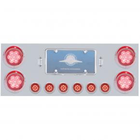 Stainless Rear Center Panel with Four 7 LED 4 Inch Reflector Lights and Six 9 LED 2 Inch Lights and Visors - Red LED/Red Lens
