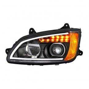 Full LED Headlight with Turn Signal and Position Light Bar for 2007-2017 Kenworth T660 in Blackout for Driver Side