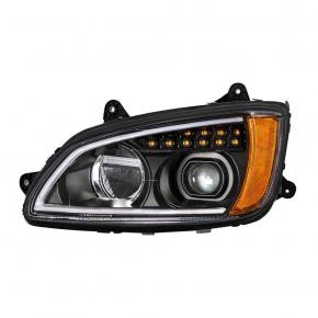Full LED Headlight with Turn Signal and Position Light Bar for 2007-2017 Kenworth T660 in Blackout for Driver Side