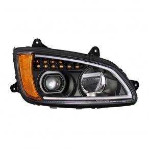 Full LED Headlight with Turn Signal and Position Light Bar for 2007-2017 Kenworth T660 in Blackout for Passenger Side