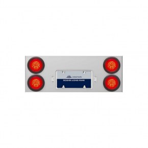 Rear Center Panel with 16 Red LED Turbine Lights and Grommets - Red Lens - Stainless Steel
