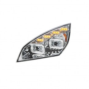 10 LED Projector Headlight with LED Sequential Turn and DRL for 2018-2022 Freightliner Cascadia in Chrome - Driver Side