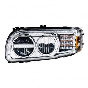 Full LED Headlight with Turn Signal and Position Light Bar for Peterbilt 388/389/567 in Chrome for Driver Side