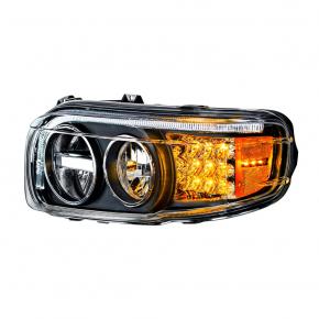 Full LED Headlight with Turn Signal and Position Light Bar for Peterbilt 388/389/567 in Blackout for Driver Side