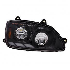 LED Headlight with Triple Position Light Bars for 2008-2017 Kenworth T660 in Blackout Style - Passenger Side