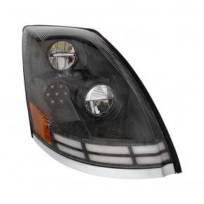 All LED Headlight with Dual Color Light Bars for 2003-2017 Volvo VN/VNL in Black for Passenger Side