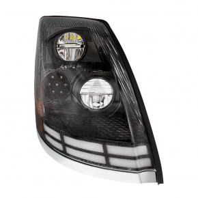 All LED Headlight with Dual Color Light Bars for 2003-2017 Volvo VN/VNL in Black for Passenger Side