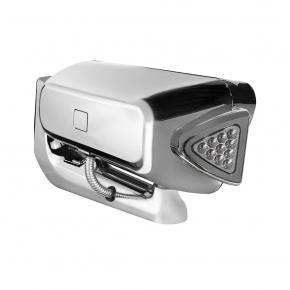 High Power LED Projection Headlight with Mounting Arm and Turn Signal in Chrome for Passenger Side