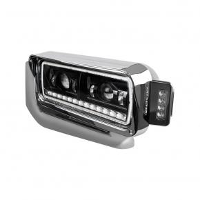 High Power LED Projection Headlight with Mounting Arm and Turn Signal in Black for Driver Side