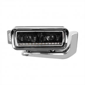 High Power LED Projection Headlight with Mounting Arm and Turn Signal in Black for Passenger Side