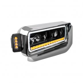 High Power LED Projection Headlight with Mounting Arm and Turn Signal in Black for Passenger Side