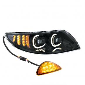 LED Projector Headlight with Turn Signal for International Trucks in Black for Passenger Side