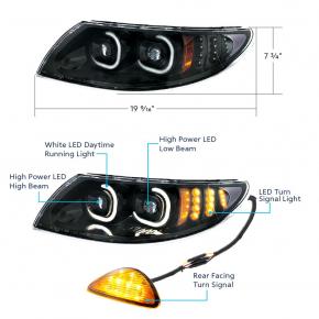LED Projector Headlight with Turn Signal for International Trucks in Black for Passenger Side