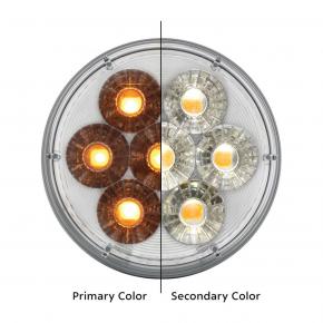 14 Amber and White LED 4 Inch Double Fury Dual Color Stop, Turn and Tail Signal Light with Clear Lens