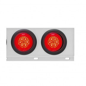 Spring Loaded Bar with 6 Red LED Turbine Lights and Grommets - 3-3/4 Inch Bolt Pattern - Red Lens - Stainless Steel