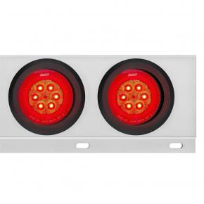 Spring Loaded Bar with 16 Red LED Turbine Lights and Grommets - 2-1/2 Inch Bolt Pattern - Red Lens - Stainless Steel