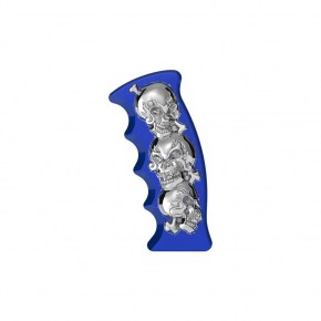 3D Skulls Pistol Grip Gearshift Knob in Indigo Blue with Chrome Skulls