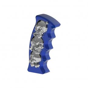 Thread-On Skulls Pistol Grip Gearshift Knob - Indigo Blue With Chrome Skulls