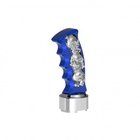 3D Skulls Pistol Grip Gearshift Knob with 9/10 Speed Adapter in Indigo Blue with Chrome Skulls - Thread-On