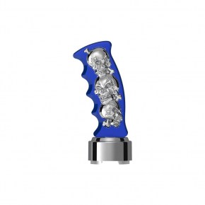 3D Skulls Pistol Grip Gearshift Knob with 9/10 Speed Adapter in Indigo Blue with Chrome Skulls - Thread-On