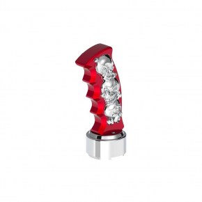 3D Skulls Pistol Grip Gearshift Knob with 9/10 Speed Adapter in Candy Red with Chrome Skulls - Thread-On