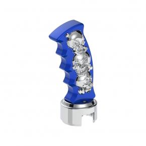 3D Skulls Pistol Grip Gearshift Knob with 13/15/18 Speed Adapter in Indigo Blue with Chrome Skulls - Thread-On