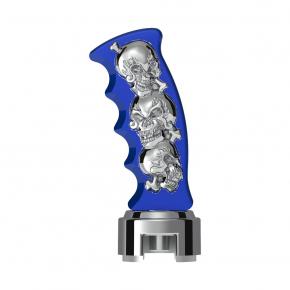 3D Skulls Pistol Grip Gearshift Knob with 13/15/18 Speed Adapter in Indigo Blue with Chrome Skulls - Thread-On