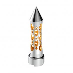 Chrome Vertical Daytona Style Spike Gearshift Knob with 9/10 Thread-On Speed Adapter - Amber LED with Clear Lens