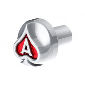 Ace Of Spades Air Valve Knob with Gloss Red Inlay in Liquid Silver