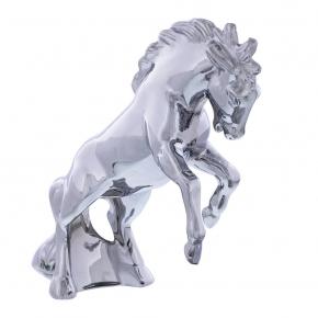 Die-Cast Fighting Stallion Hood Ornament in Chrome