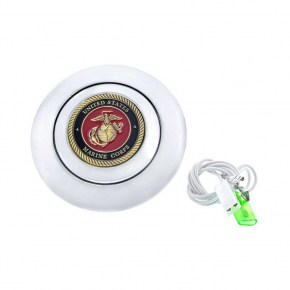 Chrome Aluminum Steering Wheel Horn Button with Metal Medallion - US Marine Corps