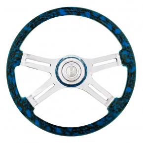 18 Inch Spoke Skull Steering Wheel with Matching Horn Bezel in Blue