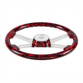 18 Inch Spoke Skull Steering Wheel with Matching Horn Bezel in Red