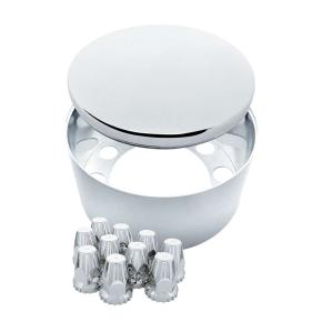Single Hub Design Rear Axle Cover with 33 mm Thread-On Lug Nut Covers and Removable Cap in Chrome