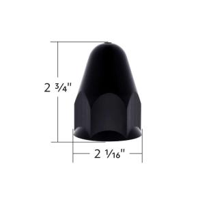 1-1/2 Inch X 2-3/4 Inch Height Matte Black Painted Plastic Bullet Lug Nut Covers - Push-On