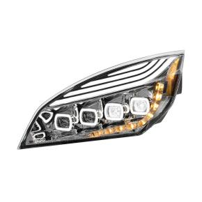 Quad-LED Headlight with LED DRL and Sequential Turn Signal for 2018-2023 Freightliner Cascadia in Chrome for Driver Side