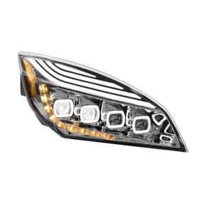 Quad-LED Headlight with LED DRL and Sequential Turn Signal for 2018-2023 Freightliner Cascadia in Chrome for Passenger Side