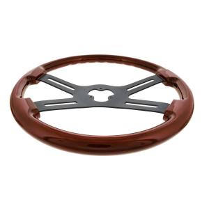 4 Spoke 18 Inch Steering Wheel with Horn Bezel and Gloss Button in Wood Grain