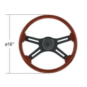 4 Spoke 18 Inch Steering Wheel with Horn Bezel and Gloss Button in Wood Grain