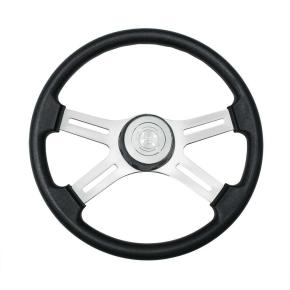 18 Inch Black Polyurethane Rim 4 Chrome Spoke Steering Wheel with Horn Button and Bezel