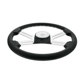 18 Inch Black Polyurethane Rim 4 Chrome Spoke Steering Wheel with Horn Button and Bezel