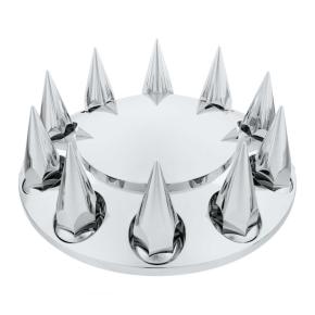 Dome Front Axle Cover with 33mm x 4-3/4 Inch Super Spike Push-On Lug Nut Covers in Chrome