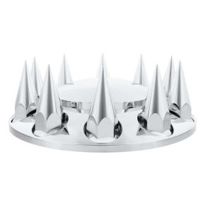 Dome Front Axle Cover with 33mm x 4-3/4 Inch Super Spike Push-On Lug Nut Covers in Chrome