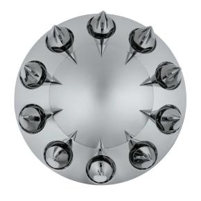 Dome Front Axle Cover with 33mm x 4-3/4 Inch Super Spike Push-On Lug Nut Covers in Chrome