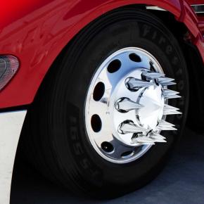 Dome Front Axle Cover with 33mm x 4-3/4 Inch Super Spike Push-On Lug Nut Covers in Chrome