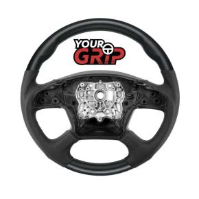 18 Inch YourGrip Leather/Wood Steering Wheel for 2018-2026 Freightliner Cascadia in Glossy Black