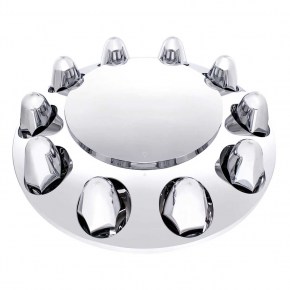Chrome Front Axle Cover with Dome Cap and 1-1/2 Inch Push-On Nut Covers